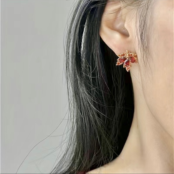Cubic Zirconia Autumn Leaf Earrings - Picture 3 of 5